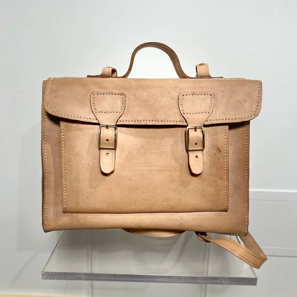 Natural Tan Leather Backpack Satchel